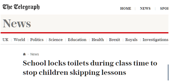 为防学生逃课，英国一中学在上课期间锁住厕所
